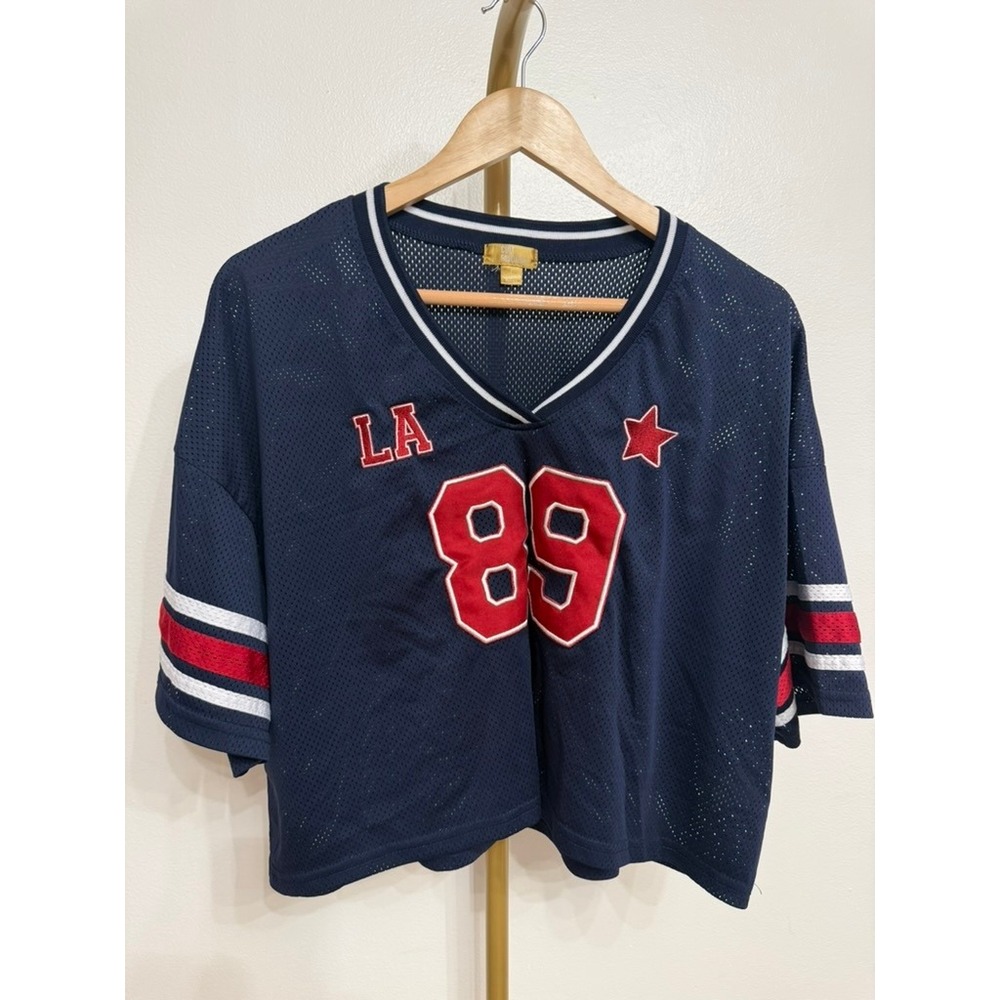 Cult Favorite, Mesh Jersey Top, Navy Blue, L, Excellent, MSRP $48‎